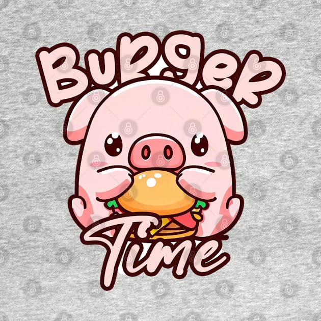 Cute Kawaii Pig Its Time for a Burger by Patternora